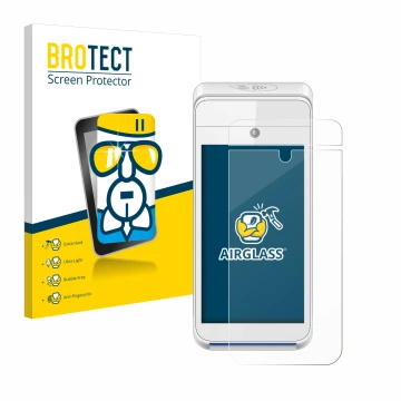 Face avant d’un emballage produit avec le logo de la marque BROTECT. À côté, l’appareil Pax A920 est représenté avec la protec