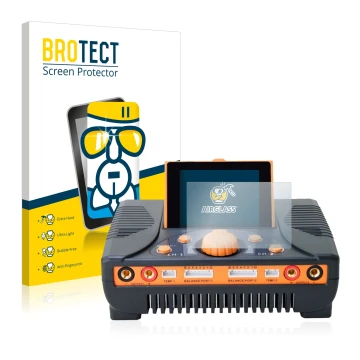 Face avant d’un emballage produit avec le logo de la marque BROTECT. À côté, l’appareil Junsi iCharger 406 Duo est représenté 