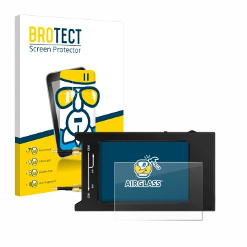 Face avant d’un emballage produit avec le logo de la marque BROTECT. À côté, l’appareil NanoVNA H4 est représenté avec la prot