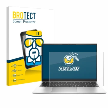 Face avant d’un emballage produit avec le logo de la marque BROTECT. À côté, l’appareil HP EliteBook 840 G9 est représenté ave