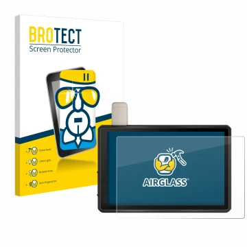 Face avant d’un emballage produit avec le logo de la marque BROTECT. À côté, l’appareil Garmin Tread Overland Edition 8