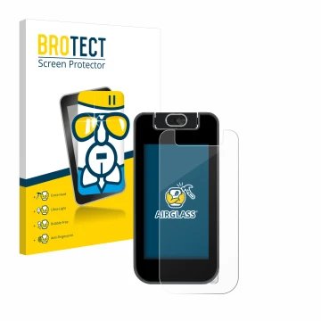 Face avant d’un emballage produit avec le logo de la marque BROTECT. À côté, l’appareil Vtech KidiBuzz 3 est représenté avec l