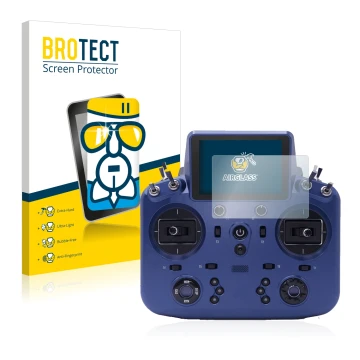 Face avant d’un emballage produit avec le logo de la marque BROTECT. À côté, l’appareil FrSky Tandem X18 est représenté avec l