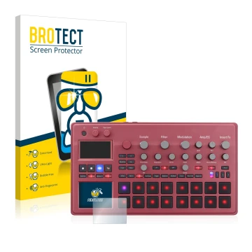 Face avant d’un emballage produit avec le logo de la marque BROTECT. À côté, l’appareil KORG electribe Sampler est représenté 
