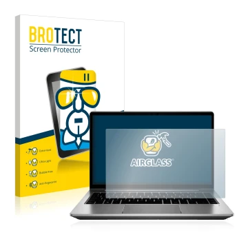 Face avant d’un emballage produit avec le logo de la marque BROTECT. À côté, l’appareil HP ProBook 640 G8 est représenté avec 