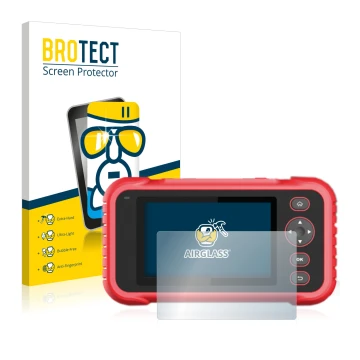 Face avant d’un emballage produit avec le logo de la marque BROTECT. À côté, l’appareil Launch CRP 123 / 129 EVO est représent