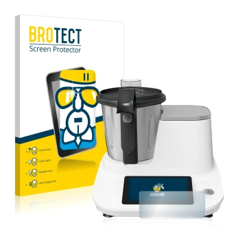 Face avant d’un emballage produit avec le logo de la marque BROTECT. À côté, l’appareil Moulinex Click&Cook HF5061 est représe