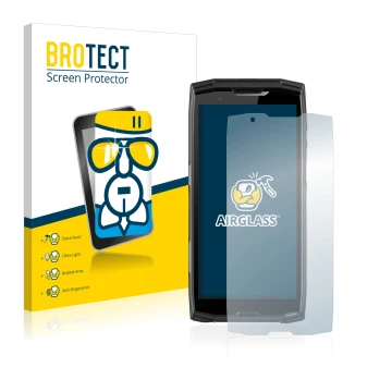 Face avant d’un emballage produit avec le logo de la marque BROTECT. À côté, l’appareil Crosscall Core-X5 est représenté avec 