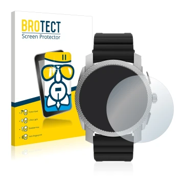 Face avant d’un emballage produit avec le logo de la marque BROTECT. À côté, l’appareil Fossil Gen 6 Hybrid Machine (45mm) est