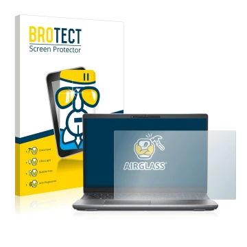 Face avant d’un emballage produit avec le logo de la marque BROTECT. À côté, l’appareil Dell Latitude 5531 est représenté avec