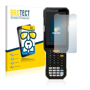Face avant d’un emballage produit avec le logo de la marque BROTECT. À côté, l’appareil Point Mobile PM451 est représenté avec