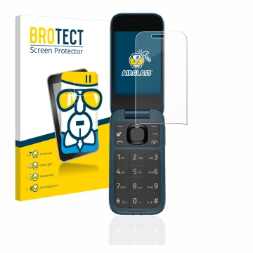Face avant d’un emballage produit avec le logo de la marque BROTECT. À côté, l’appareil Nokia 2660 Flip est représenté avec la