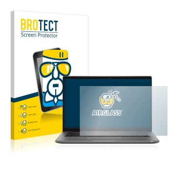 Face avant d’un emballage produit avec le logo de la marque BROTECT. À côté, l’appareil Dell Latitude 14 7430 est représenté a