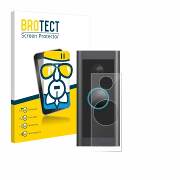 Face avant d’un emballage produit avec le logo de la marque BROTECT. À côté, l’appareil Ring Video Doorbell Wired est représen