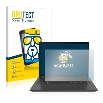 Face avant d’un emballage produit avec le logo de la marque BROTECT. À côté, l’appareil Lenovo ThinkPad T14 Gen 3 est représen