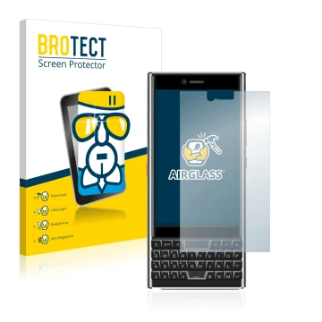 Face avant d’un emballage produit avec le logo de la marque BROTECT. À côté, l’appareil Unihertz Titan Slim est représenté ave