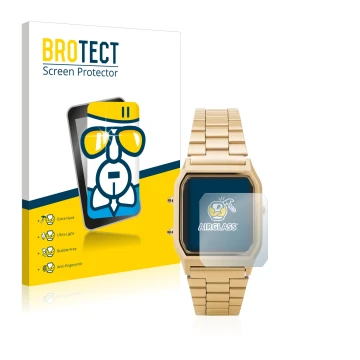 Face avant d’un emballage produit avec le logo de la marque BROTECT. À côté, l’appareil Casio AQ-230GA est représenté avec la 