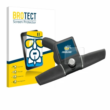 Face avant d’un emballage produit avec le logo de la marque BROTECT. À côté, l’appareil Motocaddy M3 GPS Electric Trolley 2022