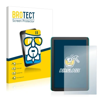 Face avant d’un emballage produit avec le logo de la marque BROTECT. À côté, l’appareil Amazon Kindle Kids (2022) est représen