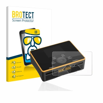 Face avant d’un emballage produit avec le logo de la marque BROTECT. À côté, l’appareil Junsi iCharger DX8 Duo est représenté 