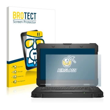 Face avant d’un emballage produit avec le logo de la marque BROTECT. À côté, l’appareil Dell Latitude 5430 Rugged est représen