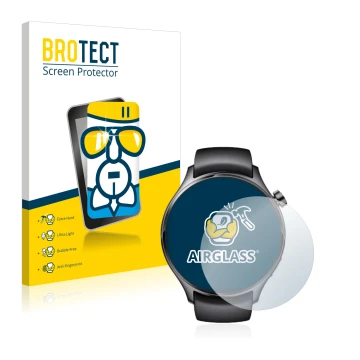 Face avant d’un emballage produit avec le logo de la marque BROTECT. À côté, l’appareil Xiaomi Watch S1 Pro est représenté ave