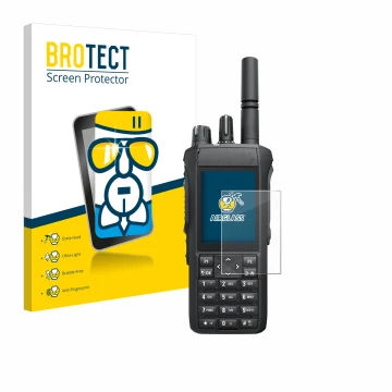 Face avant d’un emballage produit avec le logo de la marque BROTECT. À côté, l’appareil Motorola R7 est représenté avec la pro