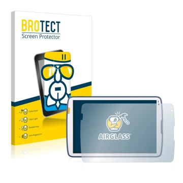 Face avant d’un emballage produit avec le logo de la marque BROTECT. À côté, l’appareil Zebra ET45 10.1
