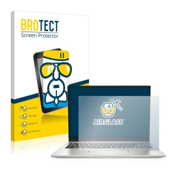 Face avant d’un emballage produit avec le logo de la marque BROTECT. À côté, l’appareil MSI Prestige 16 est représenté avec la