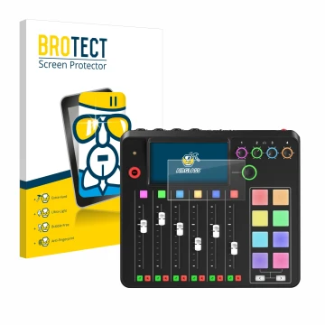 Face avant d’un emballage produit avec le logo de la marque BROTECT. À côté, l’appareil Rode Rodecaster Pro II est représenté 