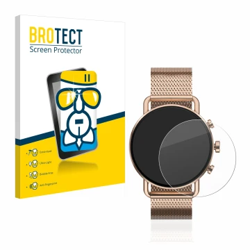 Face avant d’un emballage produit avec le logo de la marque BROTECT. À côté, l’appareil Skagen Falster Gen 6 (41 mm) est repré