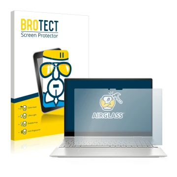 Face avant d’un emballage produit avec le logo de la marque BROTECT. À côté, l’appareil HP Envy x360 2-in-1 15-ew est représen