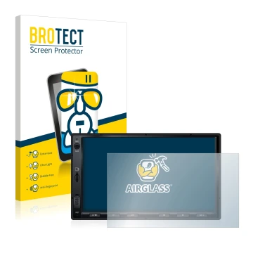 Face avant d’un emballage produit avec le logo de la marque BROTECT. À côté, l’appareil Atoto S8 Standard 7 zoll est représent