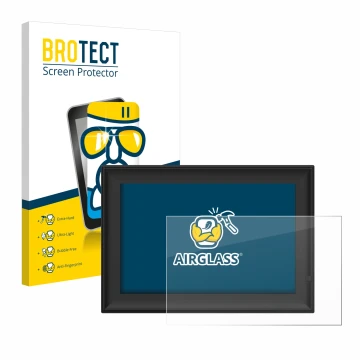 Face avant d’un emballage produit avec le logo de la marque BROTECT. À côté, l’appareil Yenock Digitaler Bilderrahmen 10.1 Zol