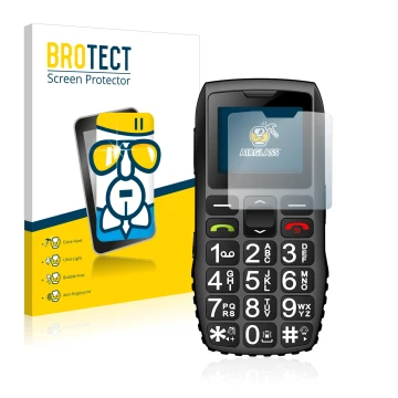 Face avant d’un emballage produit avec le logo de la marque BROTECT. À côté, l’appareil artfone C1 + est représenté avec la pr