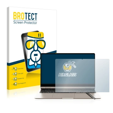 Face avant d’un emballage produit avec le logo de la marque BROTECT. À côté, l’appareil Samsung Galaxy Book3 360 15.6