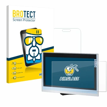 Face avant d’un emballage produit avec le logo de la marque BROTECT. À côté, l’appareil Siemens Simatic HMI TP1900 Comfort est