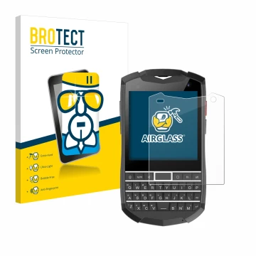 Face avant d’un emballage produit avec le logo de la marque BROTECT. À côté, l’appareil Unihertz Titan Pocket est représenté a