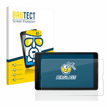 Face avant d’un emballage produit avec le logo de la marque BROTECT. À côté, l’appareil MEDION Tablet E10421 10,1