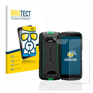 Face avant d’un emballage produit avec le logo de la marque BROTECT. À côté, l’appareil Doogee S41 Pro (Avant+Caméra) est repr