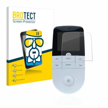 Face avant d’un emballage produit avec le logo de la marque BROTECT. À côté, l’appareil Beurer EM 49 Digital TENS/EMS est repr