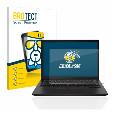 Face avant d’un emballage produit avec le logo de la marque BROTECT. À côté, l’appareil Lenovo ThinkPad X13 Gen 3 est représen