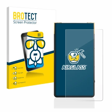 Face avant d’un emballage produit avec le logo de la marque BROTECT. À côté, l’appareil Sony Walkman NW-ZX707 est représenté a