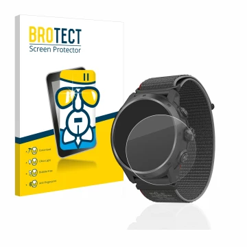 Face avant d’un emballage produit avec le logo de la marque BROTECT. À côté, l’appareil Coros Apex 2 Pro est représenté avec l