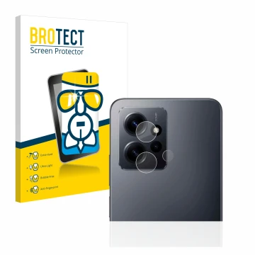 Face avant d’un emballage produit avec le logo de la marque BROTECT. À côté, l’appareil Xiaomi Redmi Note 12 4G (Caméra UNIQUE