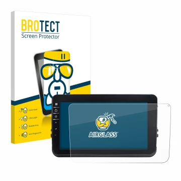 Face avant d’un emballage produit avec le logo de la marque BROTECT. À côté, l’appareil Dynavin D8-V8 8