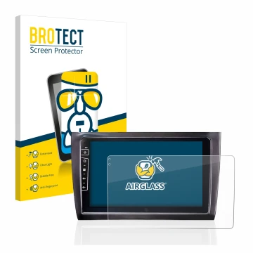 Face avant d’un emballage produit avec le logo de la marque BROTECT. À côté, l’appareil Dynavin D8-DF56 9