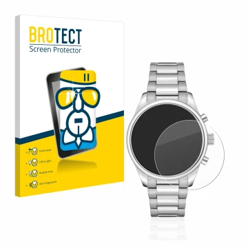 Face avant d’un emballage produit avec le logo de la marque BROTECT. À côté, l’appareil Hugo Boss Chronograph 58114171 est rep