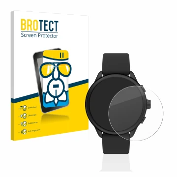 Face avant d’un emballage produit avec le logo de la marque BROTECT. À côté, l’appareil Fossil Smartwatch Wellness (Gen 6) Hyb
