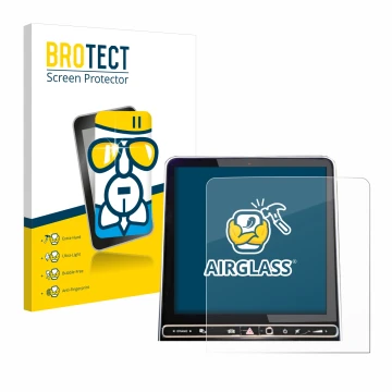 Face avant d’un emballage produit avec le logo de la marque BROTECT. À côté, l’appareil Mercedes-Benz GLC X254 GPS Navigation 